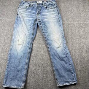 Buckle BKE Jeans Mens 36x31 Blue Denim Nolan Stitch Whisker Straight Distressed